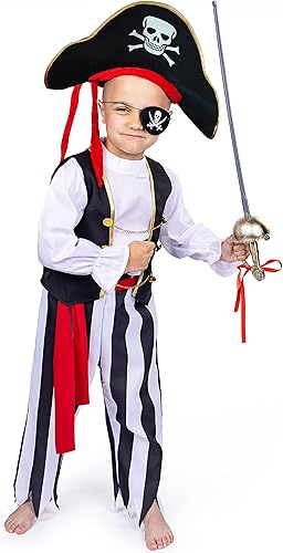 Miniatura 4 de Dress Up America Disfraz de pirata para niños  Conjunto de disfraz de pirata para niños  El conjunto de disfraces incluye una camiseta, pantalones,