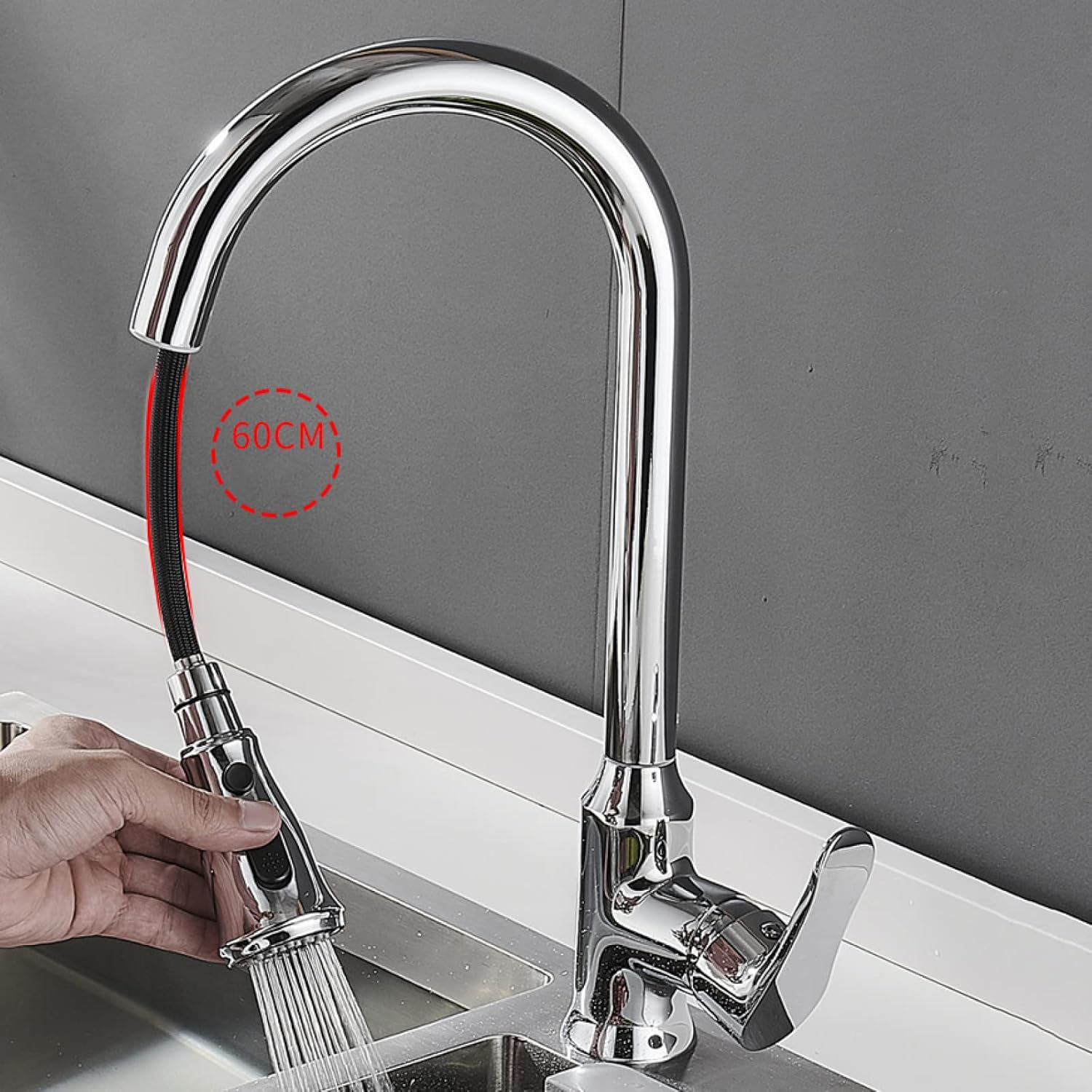 Pull Out Kitchen Faucet,Brass Single Handle for Hot and Cold Water, Sink with Double Modes, Hole,Black