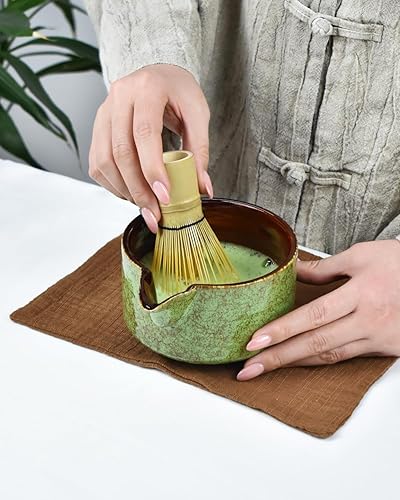 Miniatura 4 de Artcome Juego de té Matcha prémium  Tazón de cerámica de 20.2 onzas, batidor de bambú, cuchara, soporte para batidor y guía de preparación  Juego