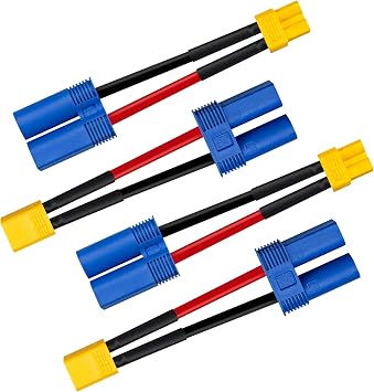 Ultra-Compact XT30 to EC5 Battery Adapter Converter 2inch - 16AWG High Temp Silicone Wire - for FPV Drones, RC Cars, LiPo Batteries & Chargers - Secure Connection