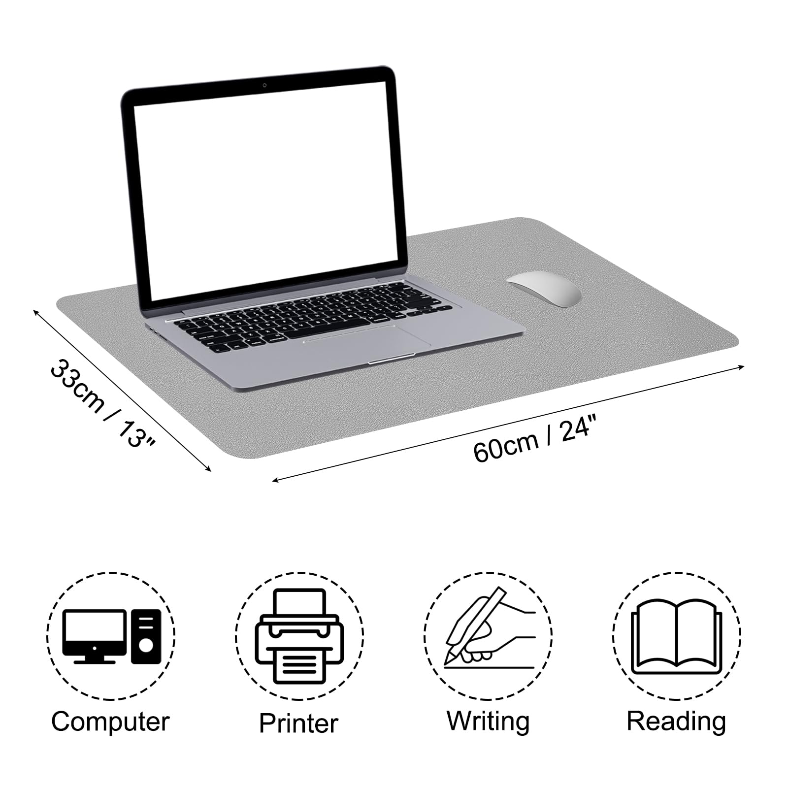 PATIKIL Large Desk Mat, 24"x13", PU Leather & Suede, Desk Pad, Light Grey - Image 2