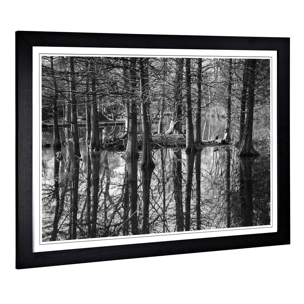 Big Box Art Framed Print of Landscape Black and White Forest and Lake Design | Wall Art Picture | Home Decor for Kitchen, Living Room, Bedroom, Hallway, A2 / 24.5x18 Inch / 62x45cm