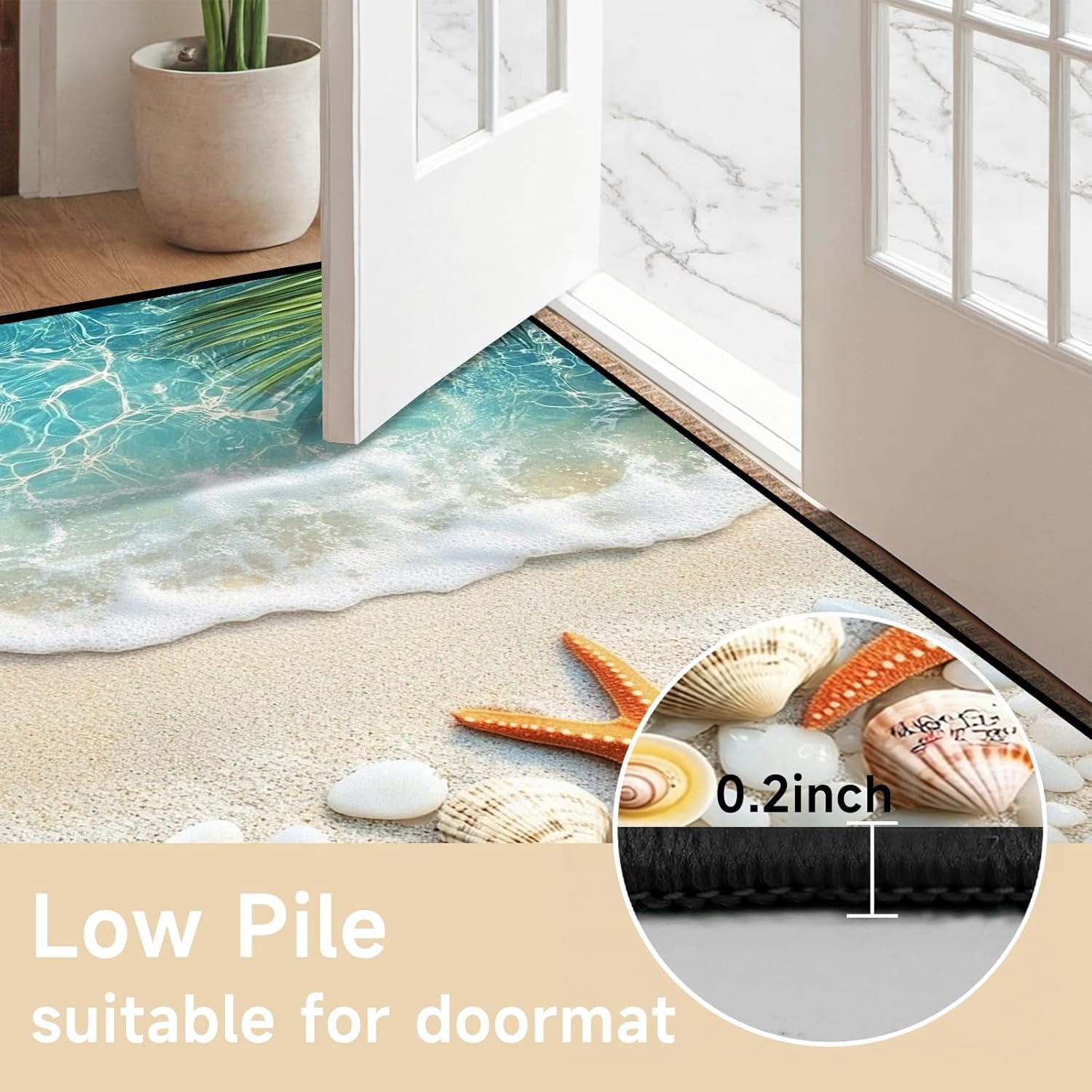 3'x5' Beach Rug Starfish Seashell Area Rugs for Entryway Bedroom Living Room Kitchen Home Decor Ocean Sea Wave Carpt 3D Non Slip Washable Throw Rug Coastal Seaside Floor Mat