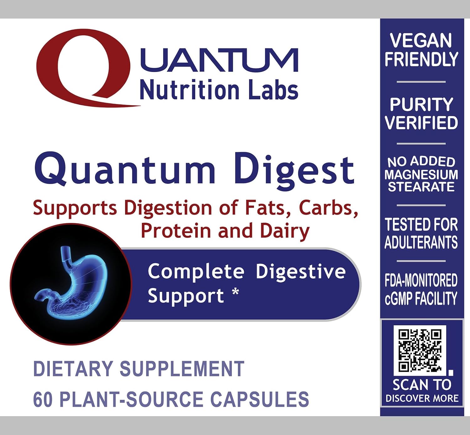 Quantum Nutrition Labs Quantum Digest - Digestive Health Enzymes for Women and Men, Digestion Support for Gut Health, Fully Active Vegan Enzyme Pills - 60 Vegetarian Capsules - Image 3
