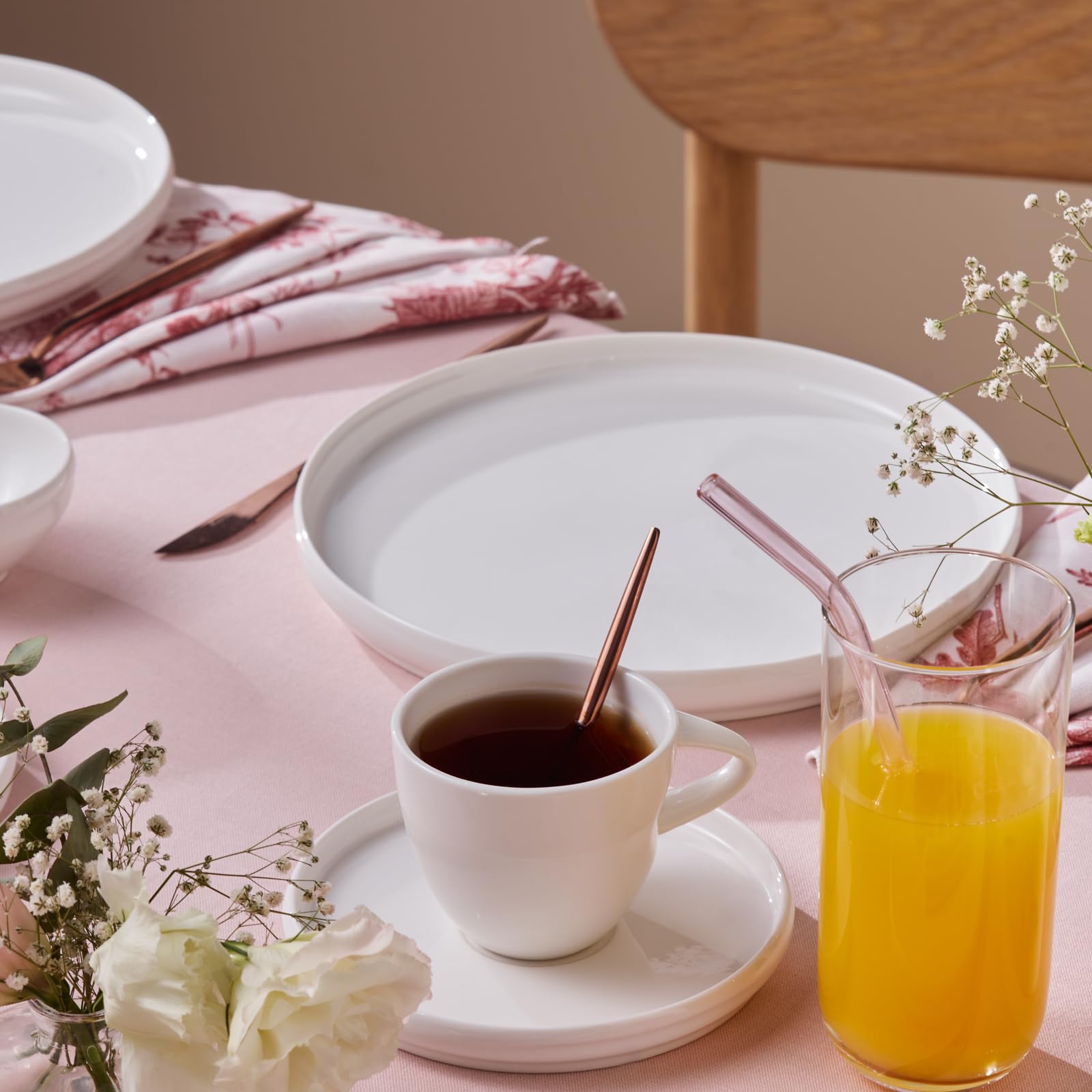 KARACA Stream Bone Sunset 34-teiliges Frühstücksset - Elegantes Bone China Geschirr mit warmen Sonnenuntergangstönen