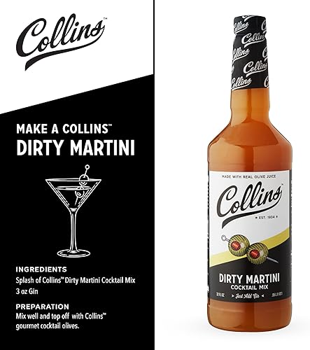 Miniatura 3 de Collins - Kit de Martini sucio, mezcla de cóctel de ginebra, aceitunas gourmet rellenas, palillos de bebidas, mezclador de salmuera de oliva,