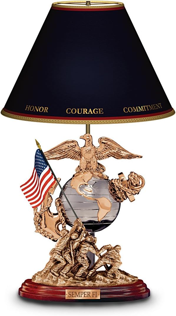 The Bradford Exchange U.S. Marines Esprit De Corps Tabletop Lamp with Sculpted War Memorial and Eagle, Globe & Anchor Base