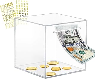 Adult Piggy Bank, Acrylic Clear Piggy Bank for Adults/Kids Must Break to Open, Unopenable Money Saving Box (Palm Size, 4.72-inch)