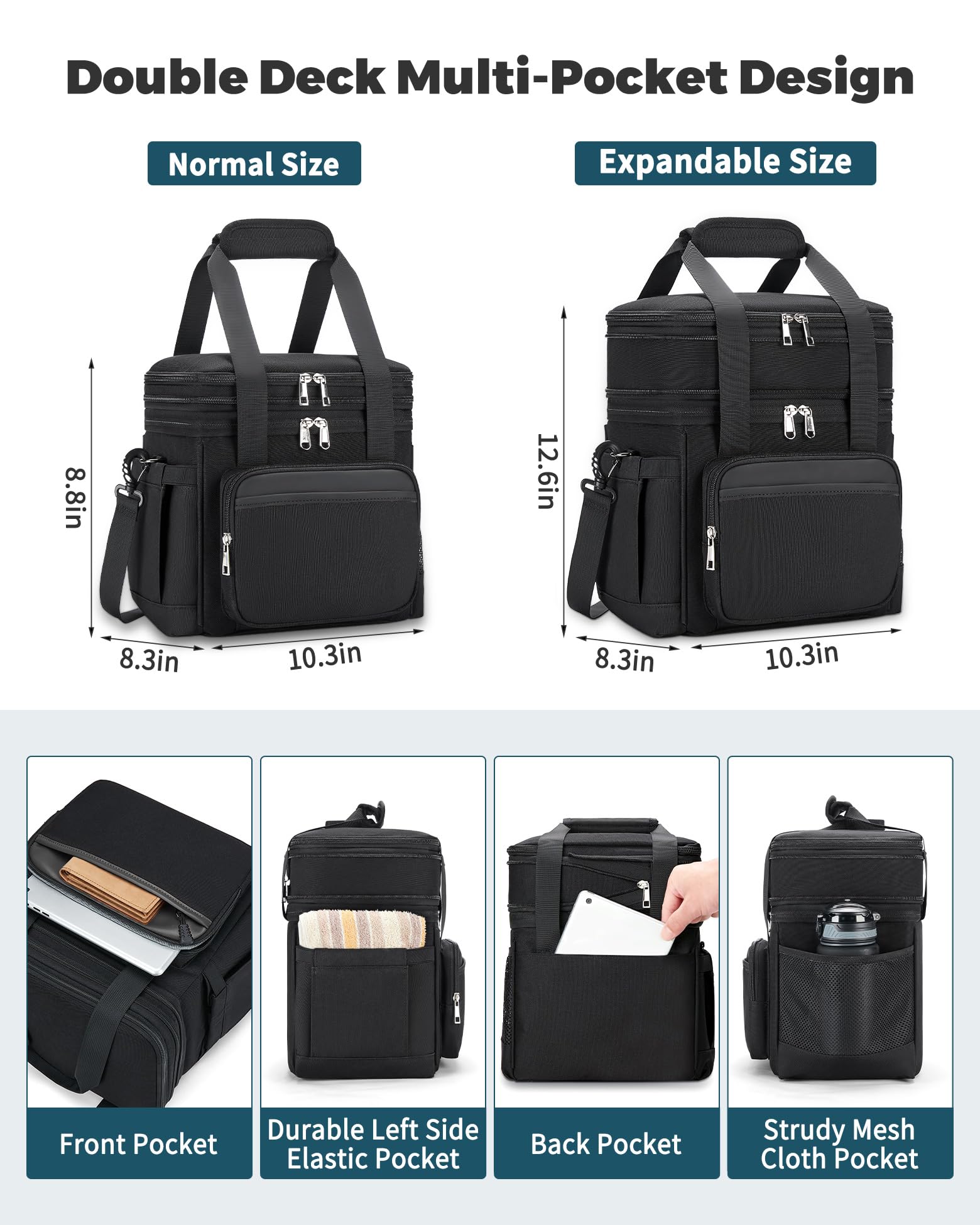 HSHPX Double Layer Lunch Box for Men Expandable Lunch bag Men with Leather Insulated Leakproof Lunch Cooler Durable waterproof Lunchbox for Adult/Women/Work/Outdoor
