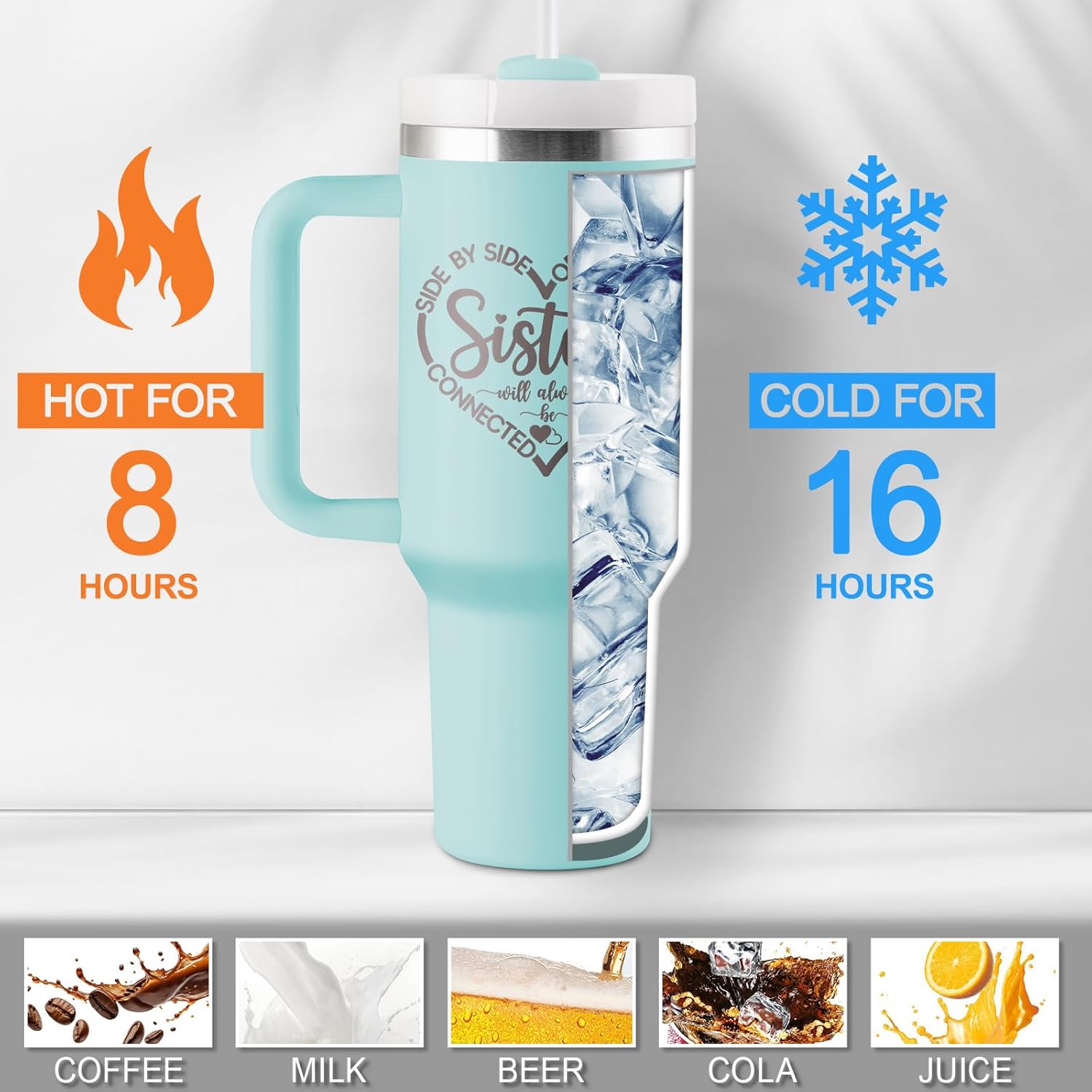 Sister Gifts from Sister, Sisters Birthday Gift Ideas, Gifts for Sisters - 40 oz Travel Cup Insulated Tumbler with Handle & Straw - Image 6