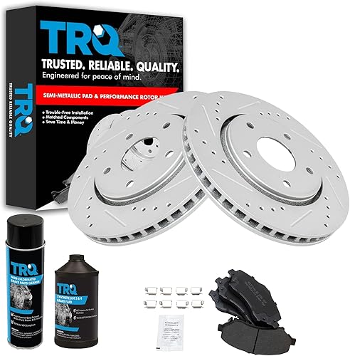 Miniatura 2 de TRQ Kit de pastillas de freno metálicas delanteras y rotor de rendimiento compatible con Chrysler Dodge VW