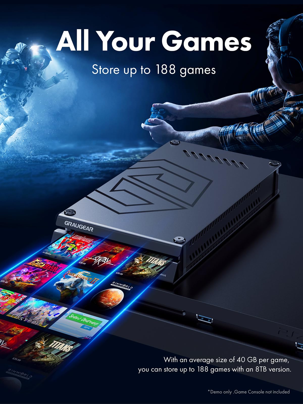 GRAUGEAR Disco duro externo de 8 TB en carcasa de aluminio para Playstation, diseño de disco duro formateado para PS4 y PS5, 8TB HDD de 3,5 pulgadas