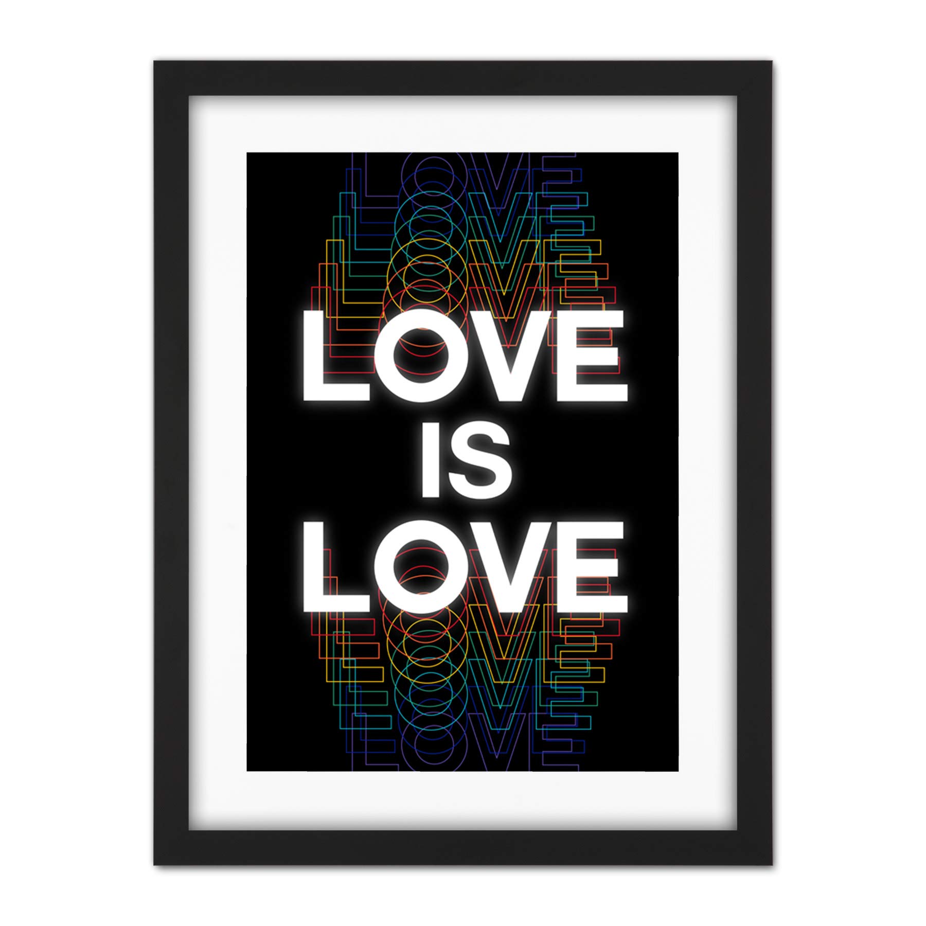 Wee Blue Coo Love Is Love Rainbow Retro Typography Artwork Framed Wall Art Print 18X24 Inch