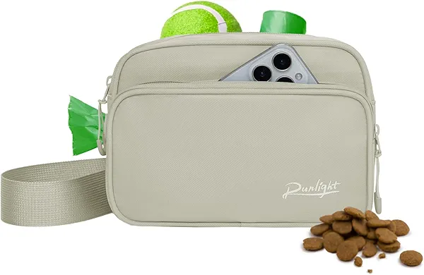 Runlight Dog Training Treat Pouch Fanny Pack,Dog Waist Belt,Dogs Walking Bag Crossbody with Poop Bags,Puppy Treat Bag Training Pouch (Khaki)