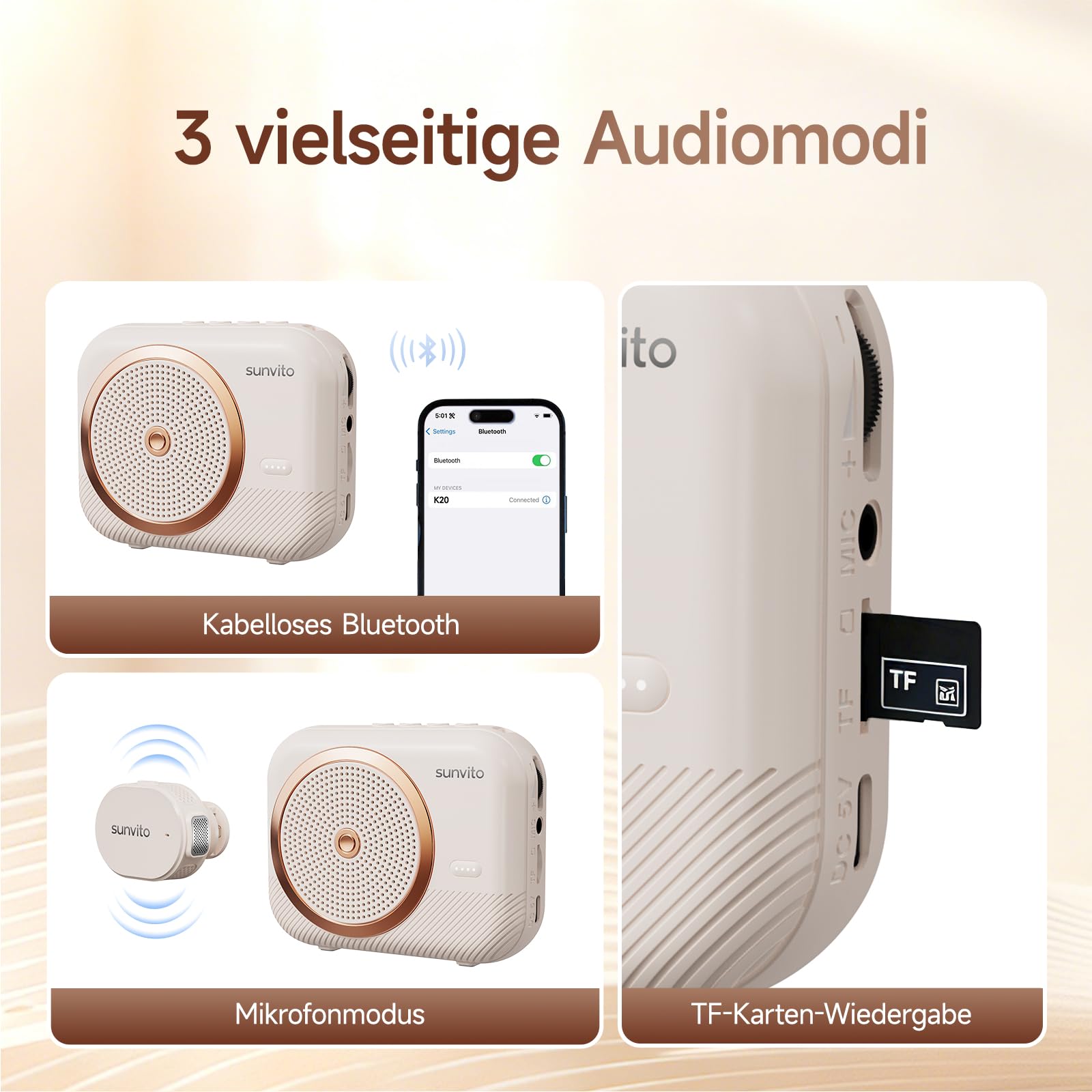 Tragbarer Sprachverstärker Bluetooth Lautsprecher mit 2 kabellosem Headset-Mikrofon, wiederaufladbarer Mini Sprachverstärker für Lehrer, Trainer, Reiseführer, Meetings und Präsentationen