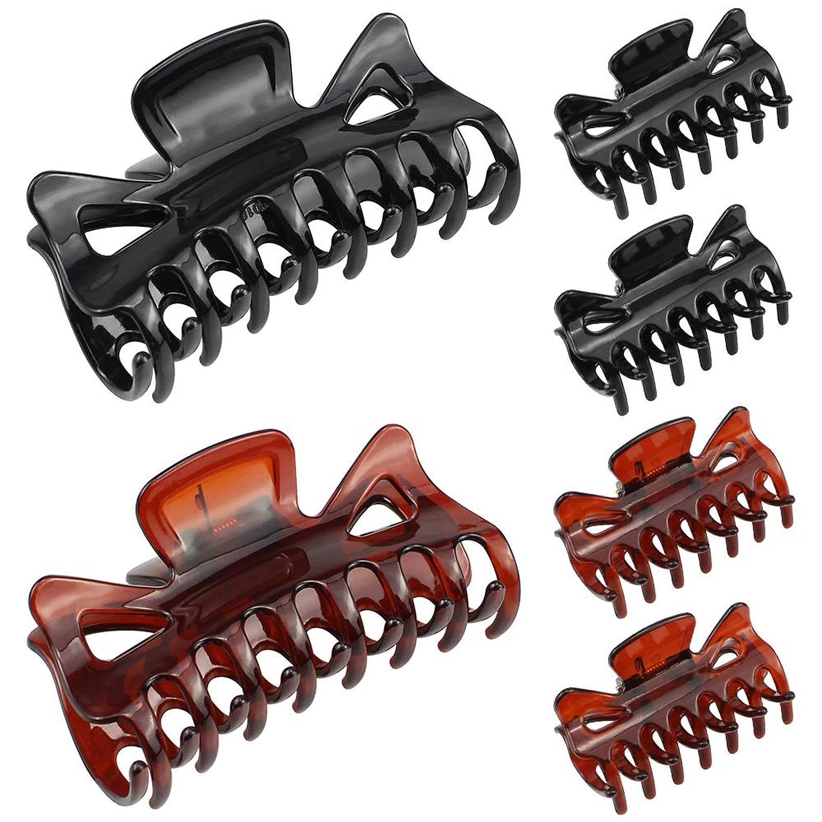 6 Pezzi Capelli Clip Artiglio di Plastica da Donna Pinze per Capelli Artigli Tornante Forcine Antiscivolo Morsetti Jaw Clip Grande Capelli,Clip di Artiglio Pinza per Capelli Nero e Marrone