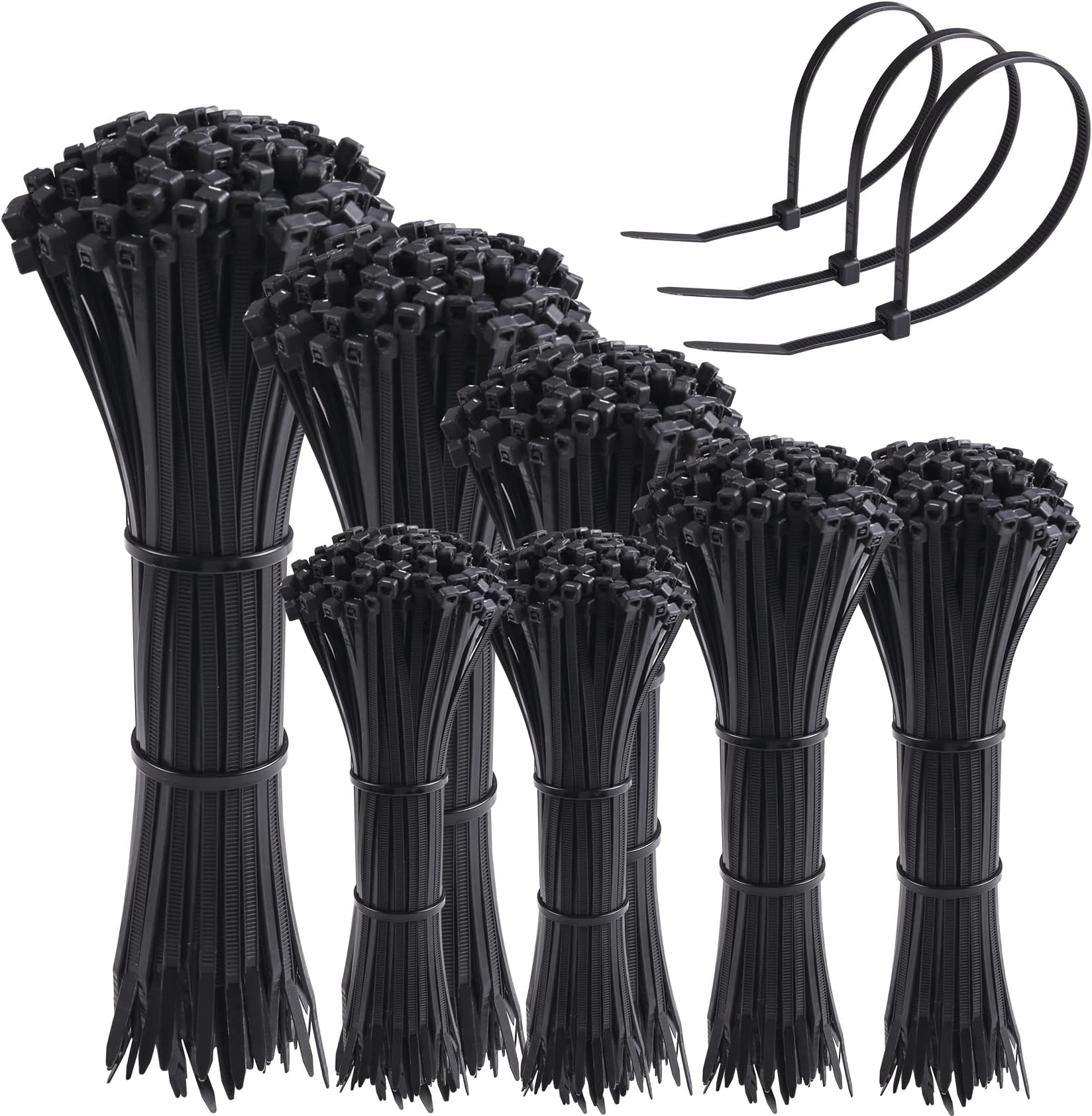 DTOL Cable Ties Assorted Sizes 4+6+8+10+12 Inch Zipties Heavy Duty Plastic Wire Ties UV Resistant Zip Ties Assortment Small Zip Tie Wraps Cord Management for Home, Office, Gardening, 700 Pack Black