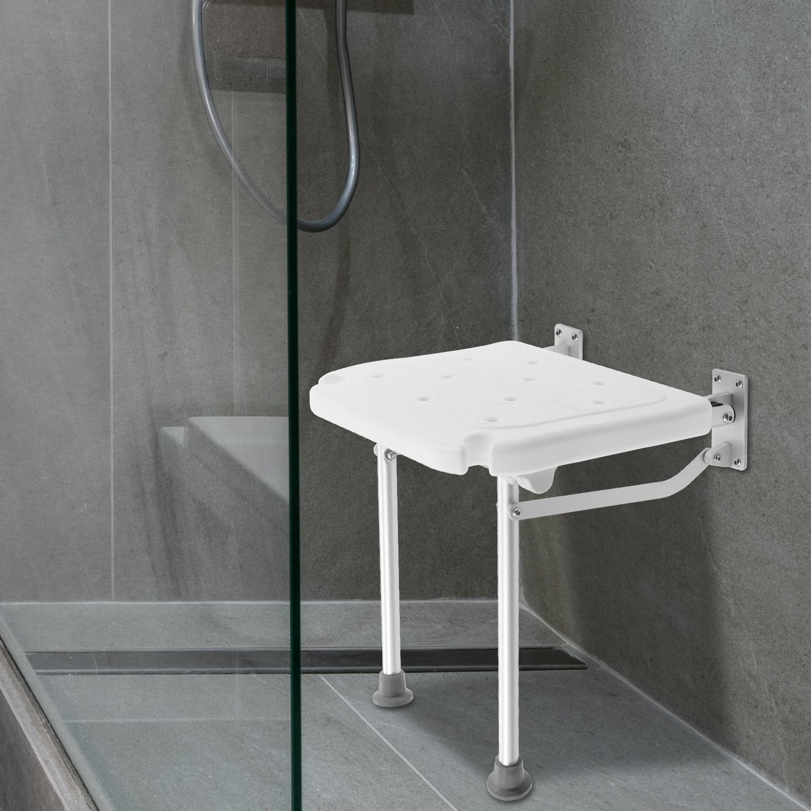 Duschsitz Klappbar Wandmontage, Klappsitz Dusche mit Rutschfesten Füßen, Badestuhl Duschhocker bis 100kg, Aluminiumlegierung Halterung, für ältere Menschen, Schwangere Frauen, behinderte Menschen, We