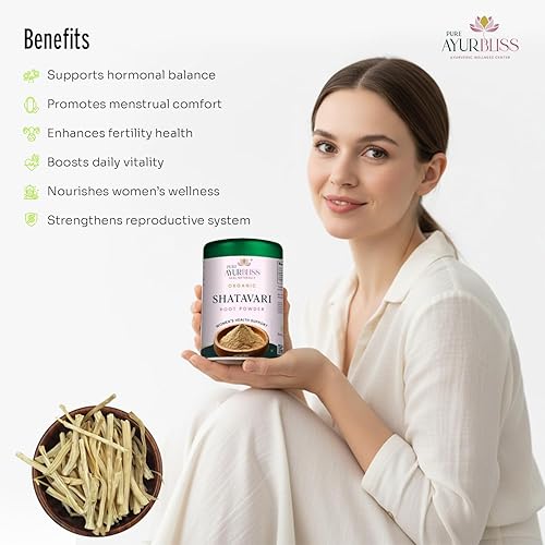 Miniatura 7 de PureAyurbliss Polvo de raíz de Shatavari 100% orgánico, equilibrio hormonal, bienestar menstrual, apoyo de fertilidad y vitalidad diaria para