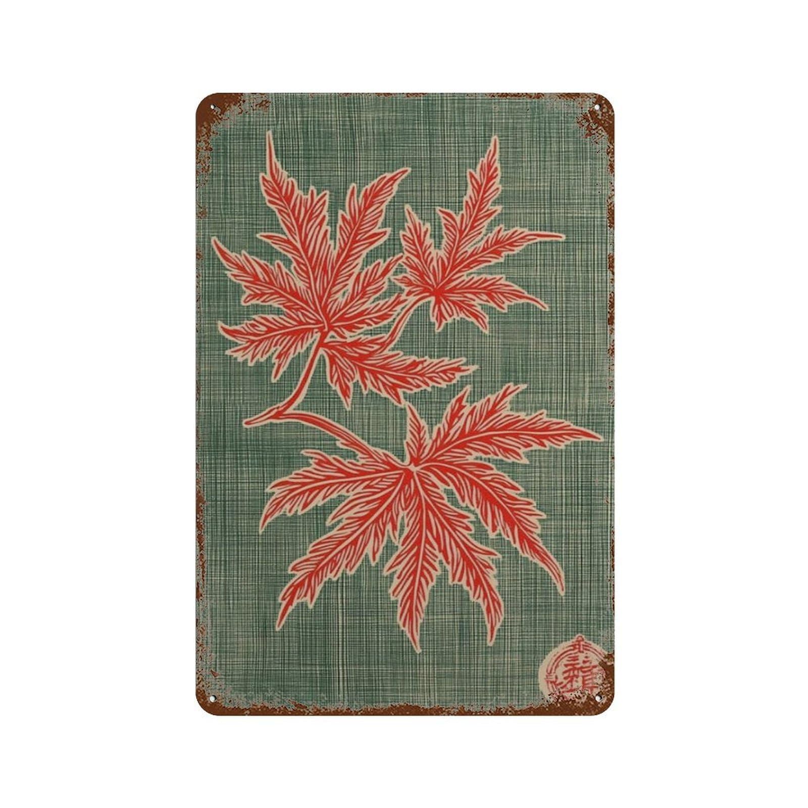 xiaoxiaoshen Maple Leaf Japanese Botanical Red Minimal Nature Wall Decor Art Metal Tin Poster Modern Home Decor Art Home Bar Shop Decorations Vintage Sign 30x20cm