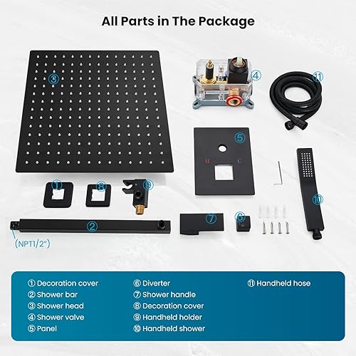 Miniatura 79 de gotonovo - Sistema de ducha de lluvia de 10 pulgadas de níquel cepillado de lujo, cabezal de ducha de alta presión, juego de grifo de ducha de mano