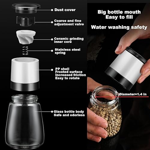 Miniatura 3 de ANDONG Premium Salt & Pepper Grinder Set of 4, Refillable Pepper Mill & Salt Mill with Manual Adjustable Ceramic, Glass Shaker