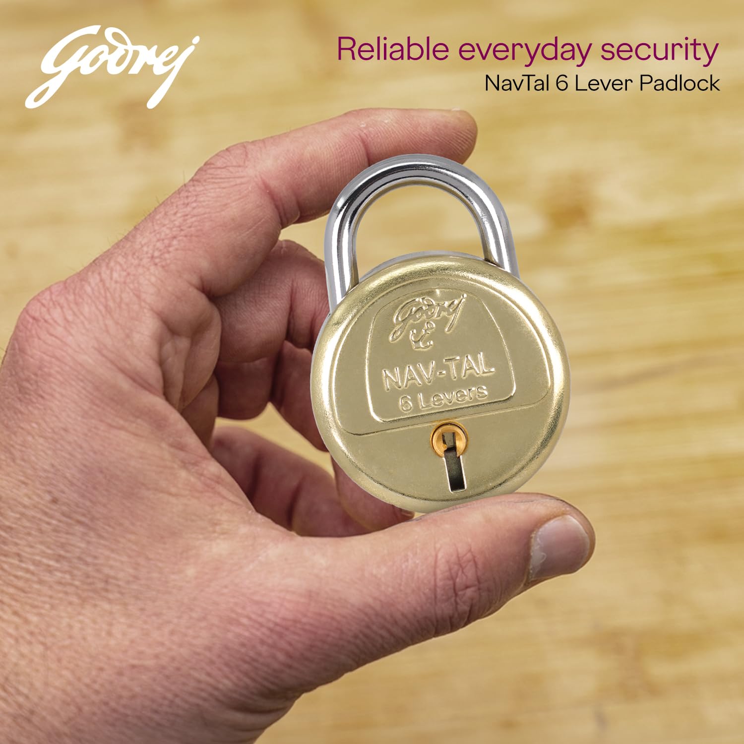 Godrej Locks I Navtal 6 levers 50 mm I Padlock for Main Door I Gate Lock I Tool Box, Shutters, Shops & Offices I Strong Hardened Corrosion Resistant Shackle I Brass Material | 1 Year Warranty — Amazon image 6