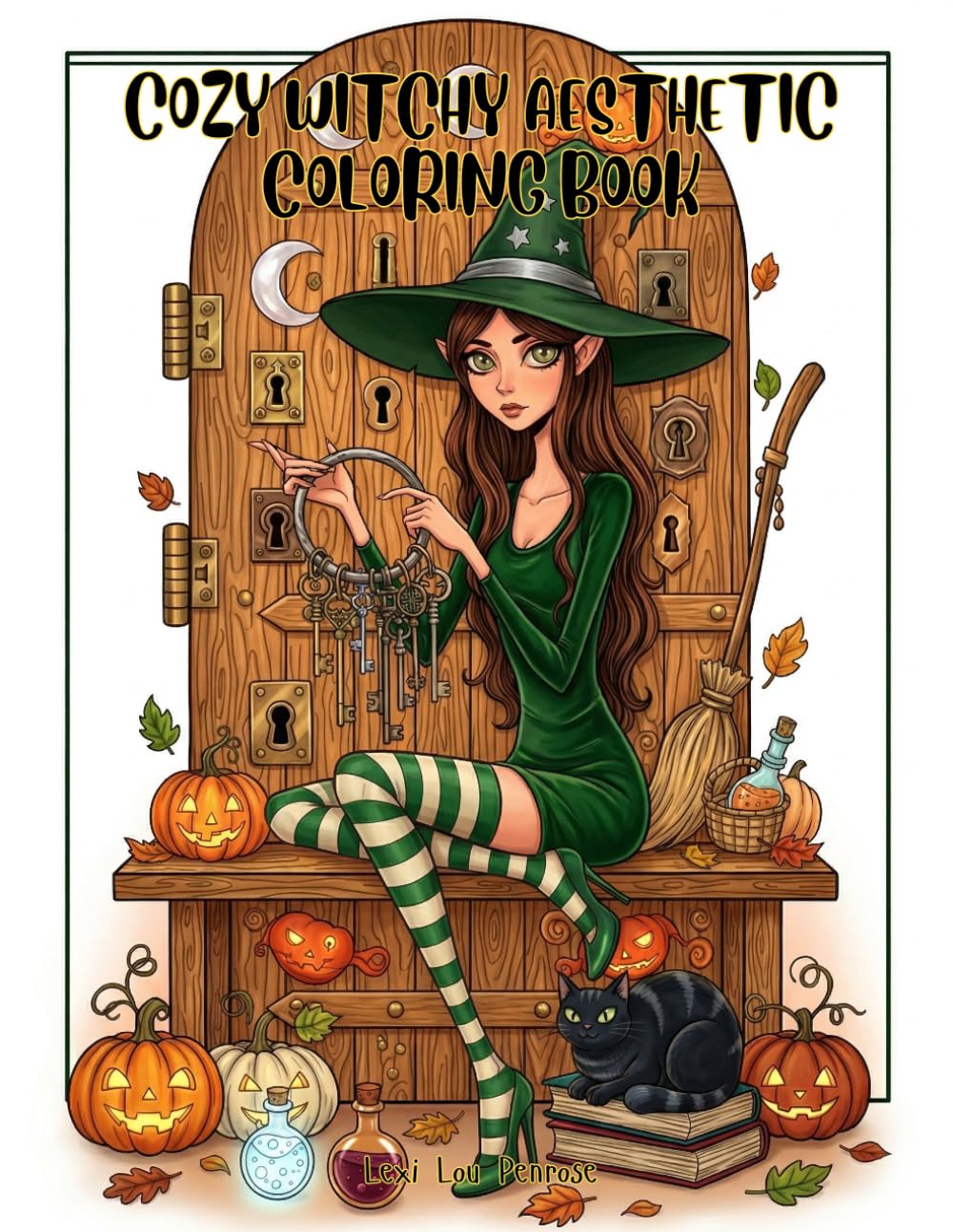 COZY WITCHY AESTHETIC COLORING BOOK: Cute Autumn Witches, Black Cats, Pumpkins, Potions, and Magical Cozy Scenes