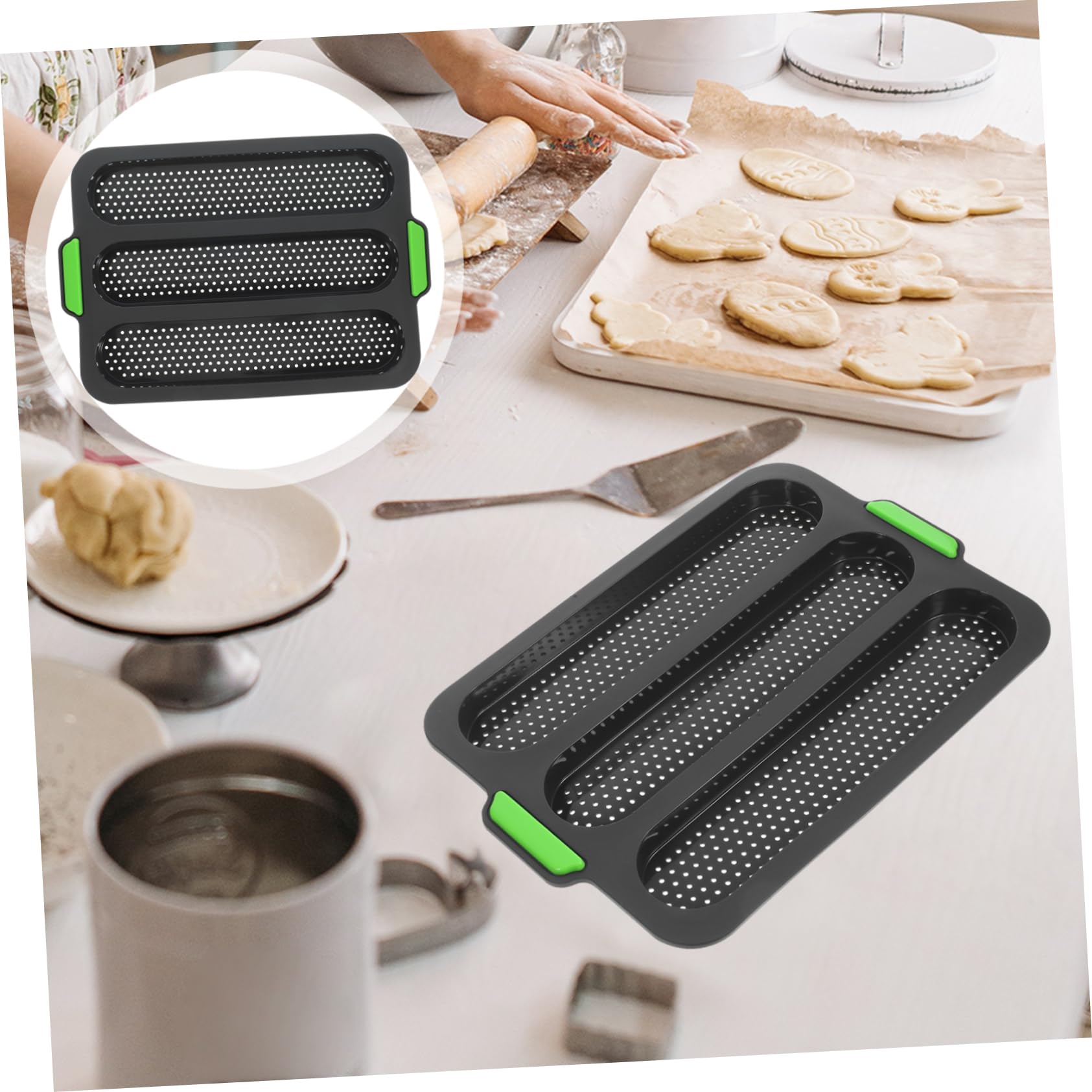 Garneck French Three-slot Bread Crisping Mold Silicone Baking Pan for Homemade Non-stick Design Deep for Artisan Bread and Hot Dogs for Home and Bakery Use
