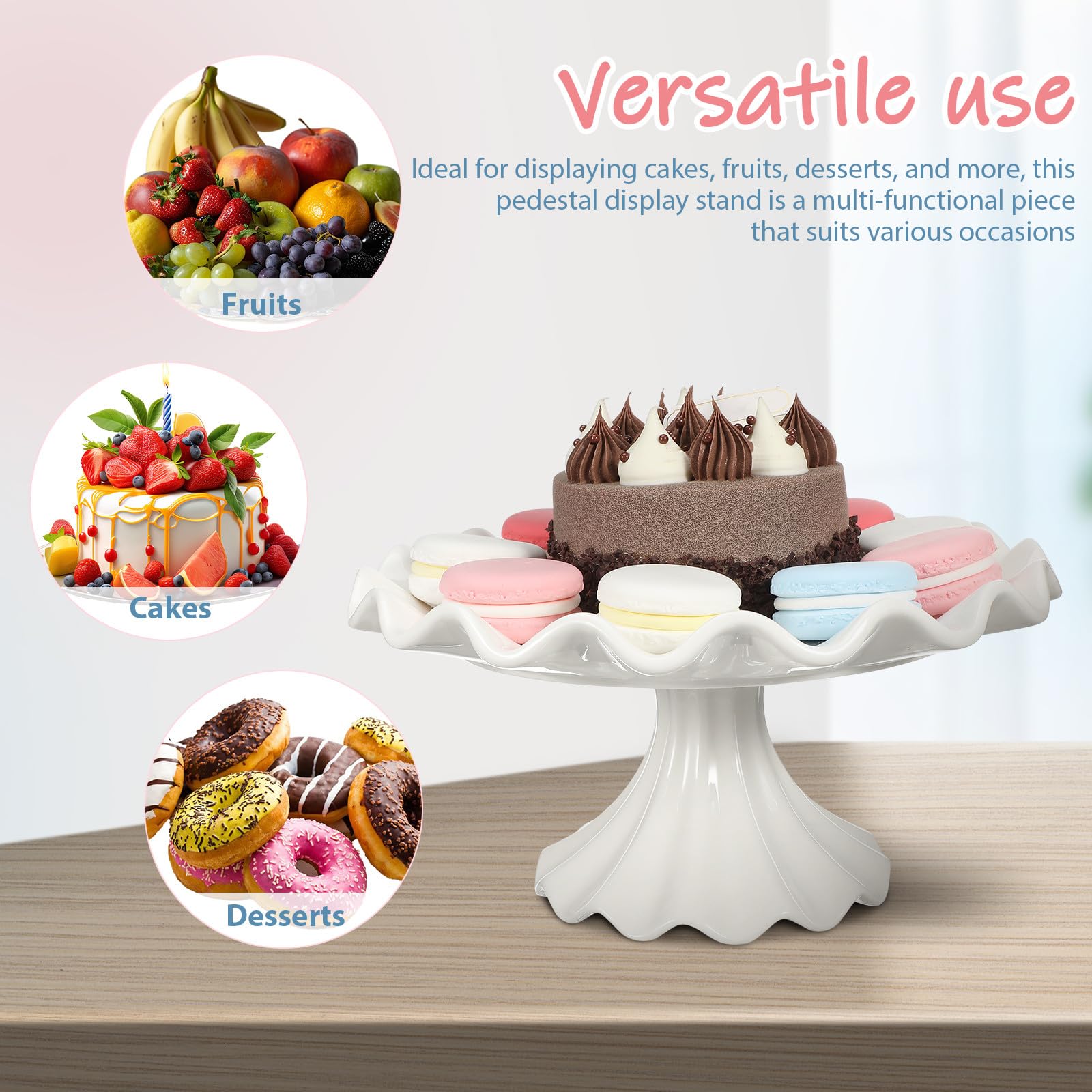 Soporte de Cerámica para Cupcakes Base Resistente y Borde Ondulado, Pedestal Elegante y Estable para Exhibición de Postres en Bodas y Fiestas