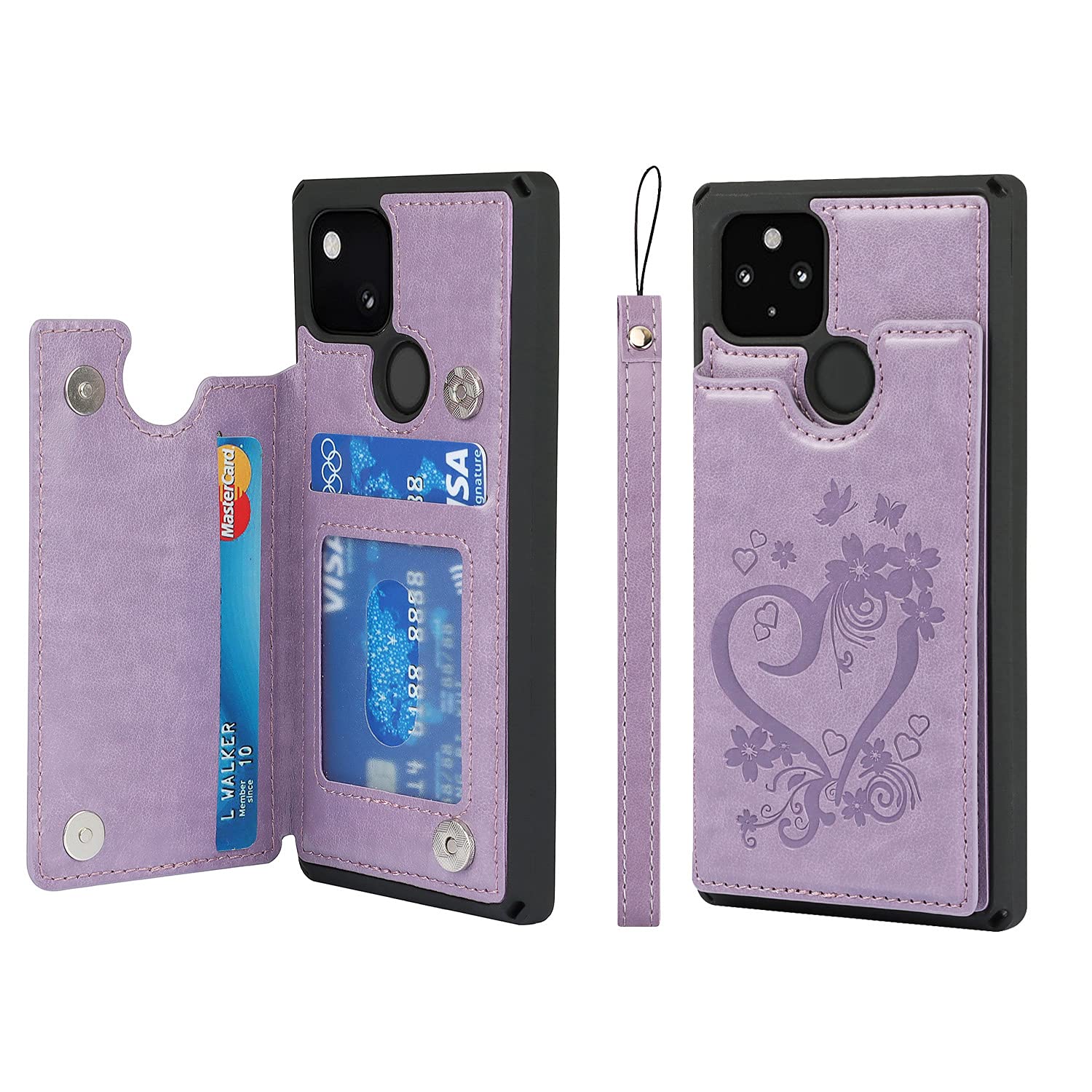 JWS-C Google Pixel 5 Case Wallet with Card Holder Slots Flip case PU Leather Embossed Mandala Flower Cover case for Google Pixel 5, Purple
