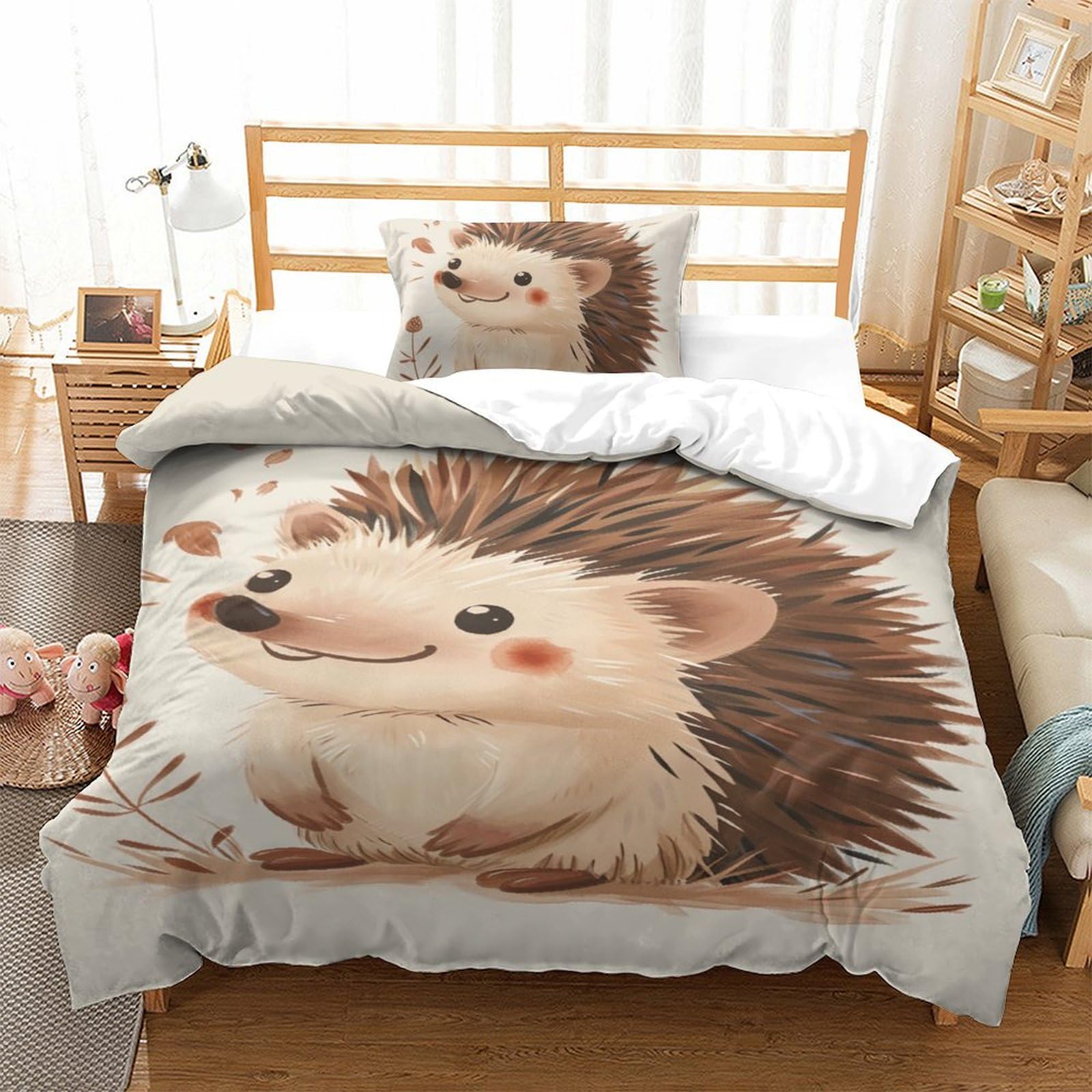 Housses de couettes respirantes en microfibre super douce motif hérisson 3D