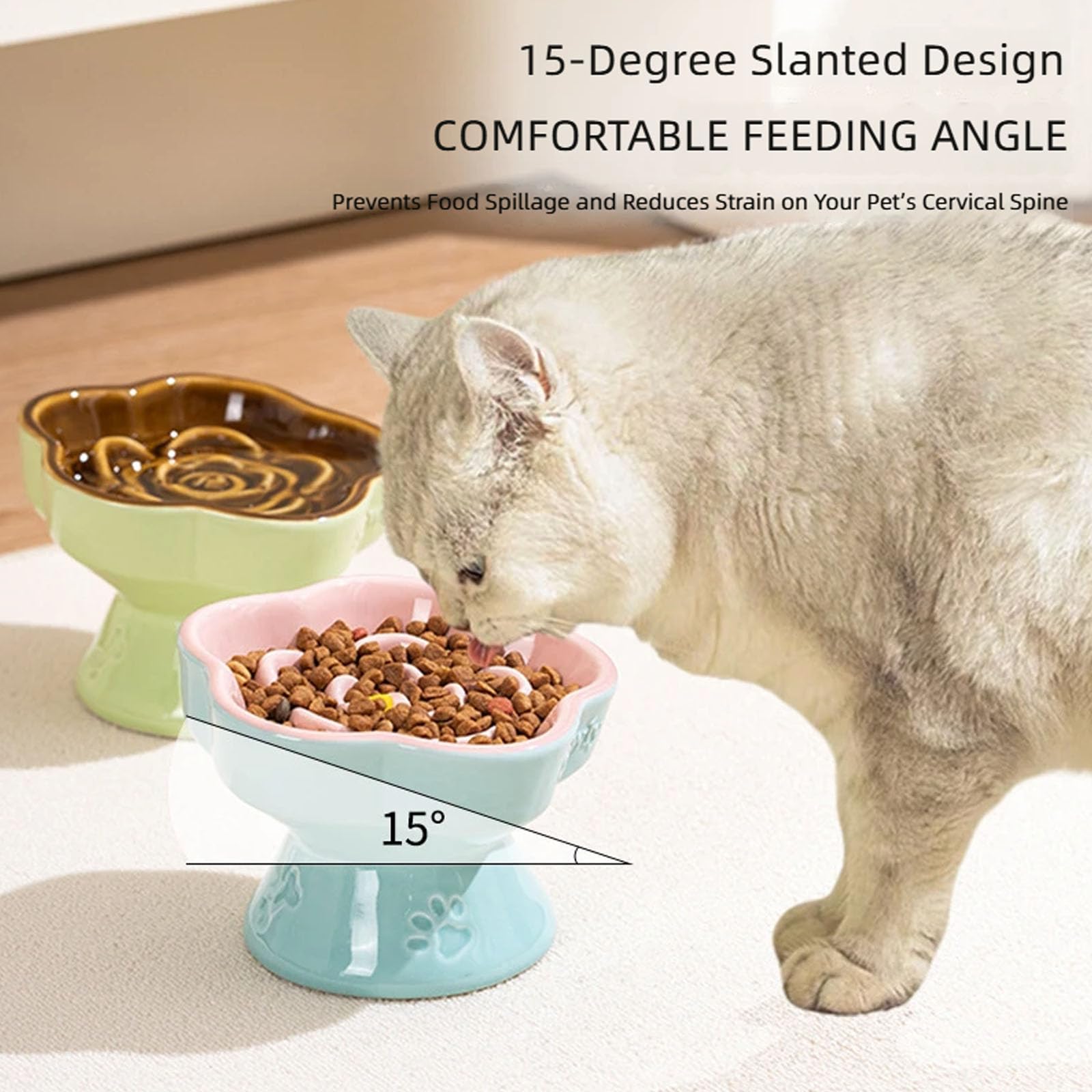 Ciotola per animali domestici rialzata in ceramica Mangiatoia rialzata per cani gatti Velocità alimentazione rallentata per sollievo dal collo ' animale domestico Alimentazione sana Ciotola
