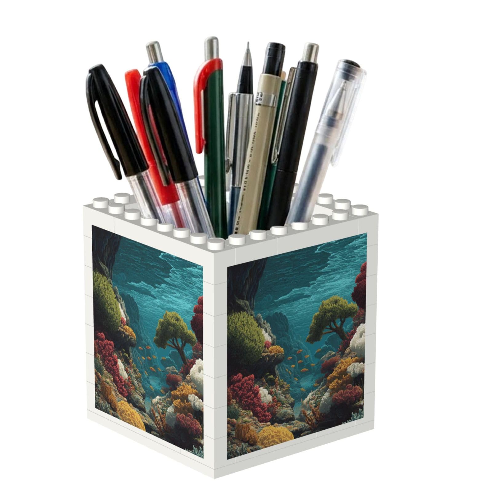 ESNAIUVCD Reef Print Building Block Pen Holder - Pencil Holder For Desk/Classroom,Desk Accessories, Multifunctional Office Supplies Pen Organizer Pencil Cups(2pcs)