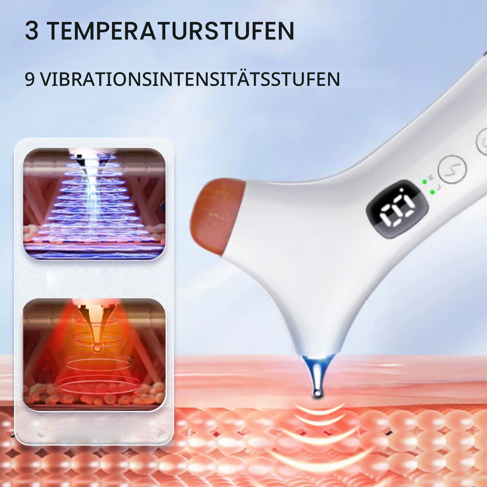 Rezuri - 4-in-1 Jaw Massager, Rezuri TMJ-Massagegerät, Gesichtsmassagegerät Akupressur Massagegerät mit Wärme und Vibration, Meridian-Massagegerät mit 2 Massageköpfen für Kiefer, Gesicht und Nacken