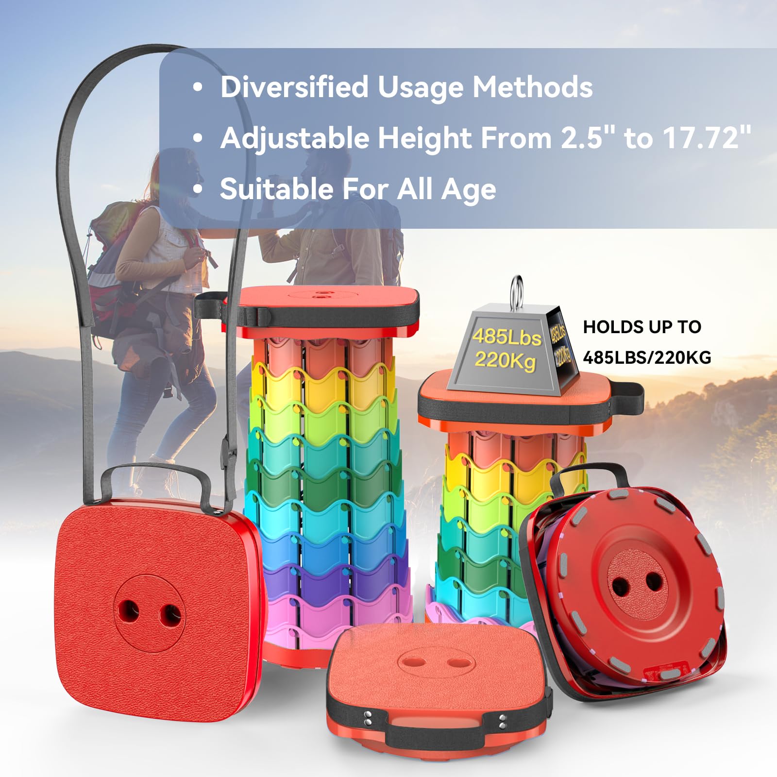 Taburete plegable mejorado, taburete plegable portátil, silla telescópica de camping con capacidad de carga máxima de 220 kg, taburete cuadrado retráctil para camping, jardinería, pesca,