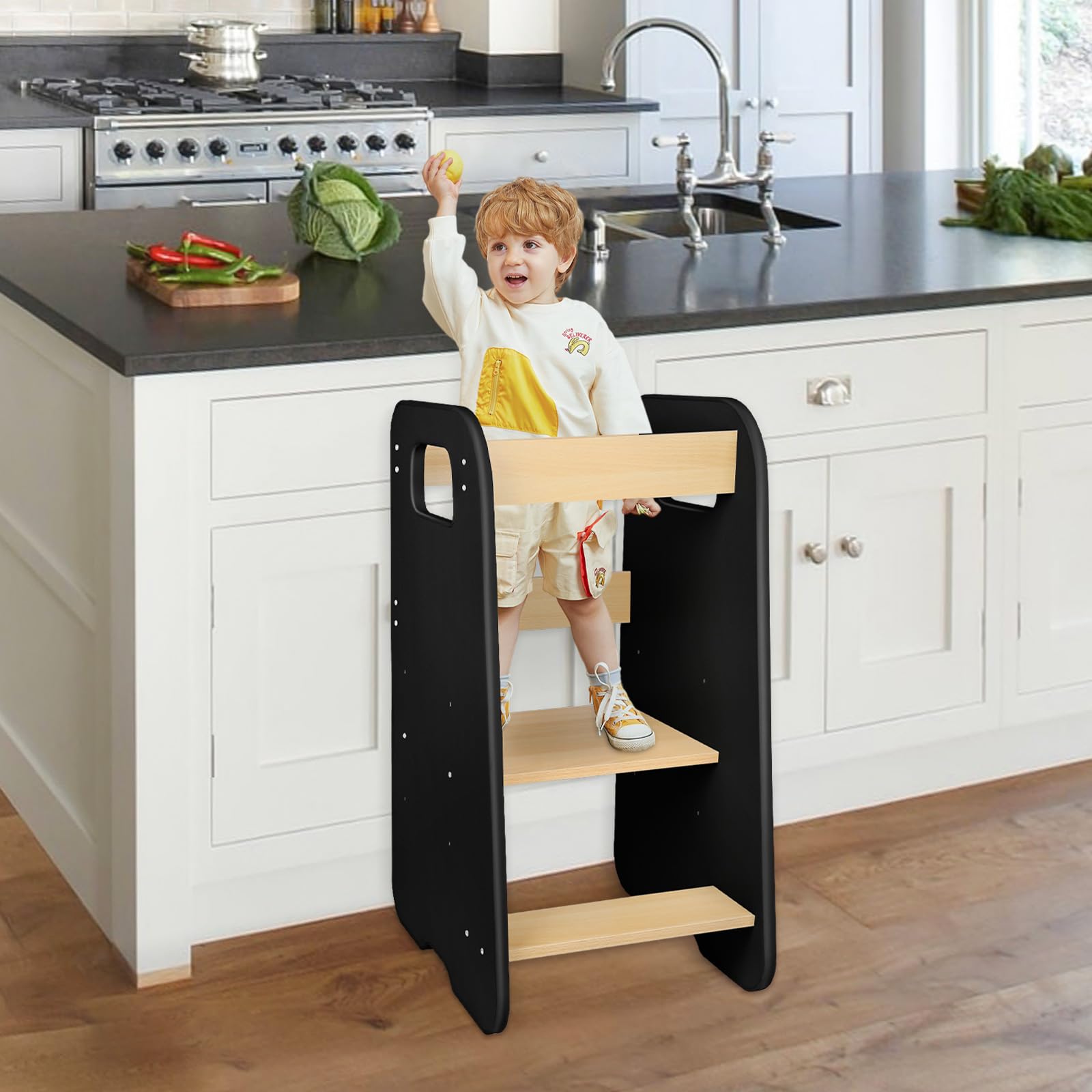 Montessori Beobachtungsturm für Kinder – Lernturm ab 1 Jahr – sicher und höhenverstellbar – Montessori Beobachtungsturm – 80 x 50 x 40 cm – Schwarz Braun