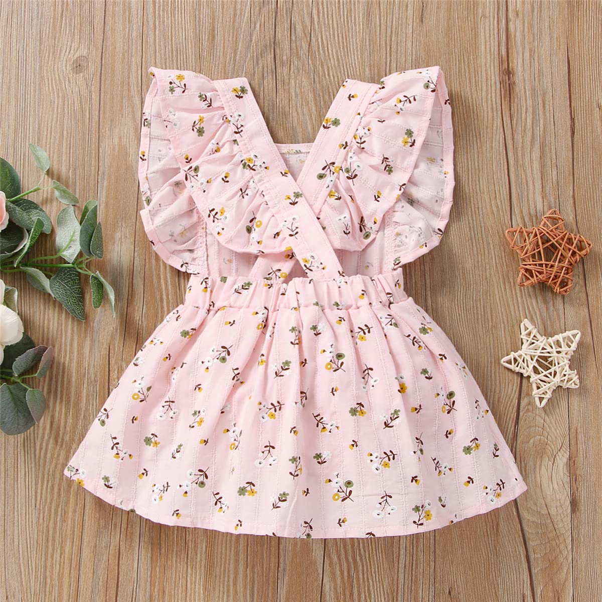 Newborn Baby Girl Floral Dress Romper Ruffle Sleeveless Bowknot Tutu Skirt Toddler Girl Princess Dress Outfit (Pink,0-6 Months)