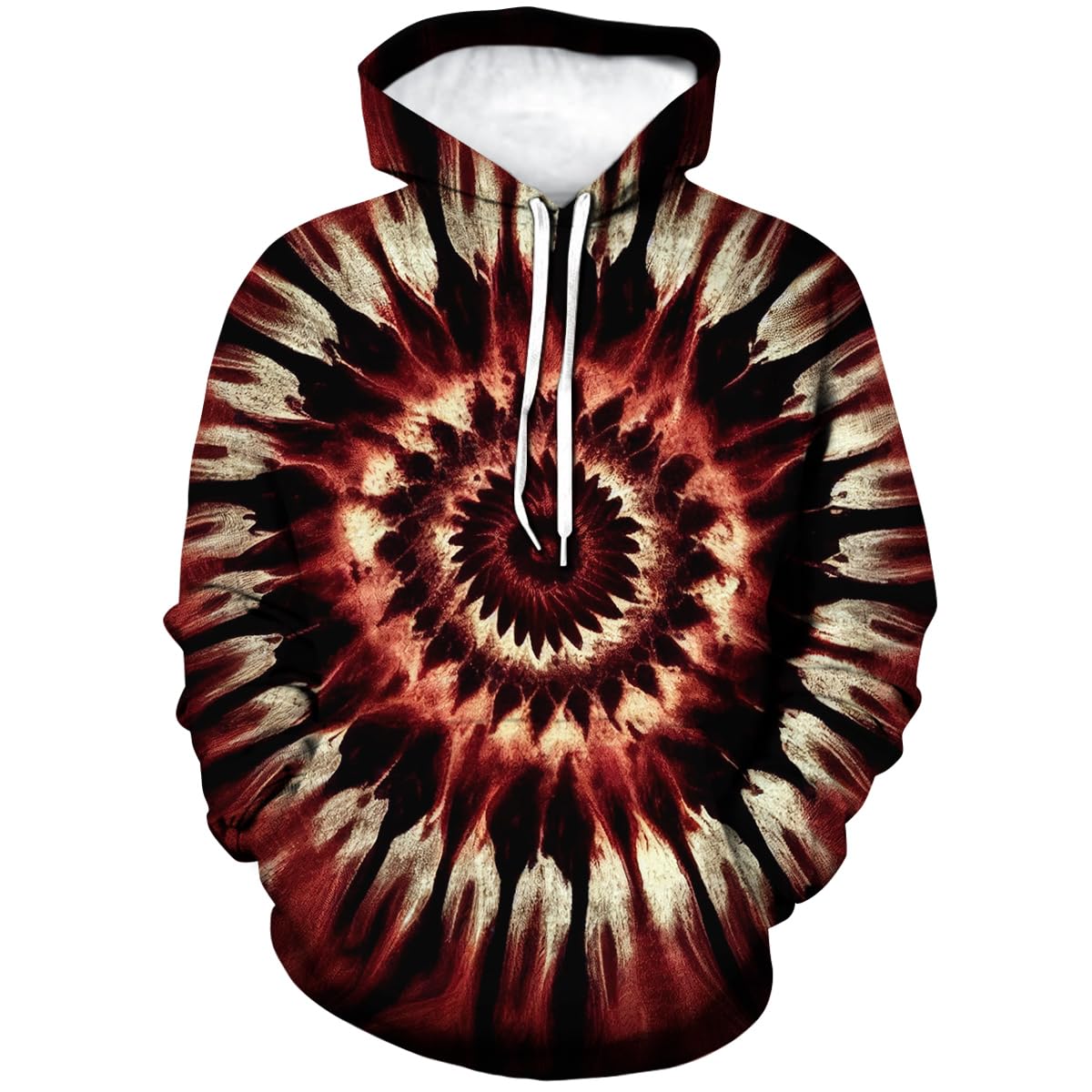 TiwBski Novelty Tie Dye Style Hoodies for Men Spiral Streak Print Sweatshirt Pullover, Red, 3XL