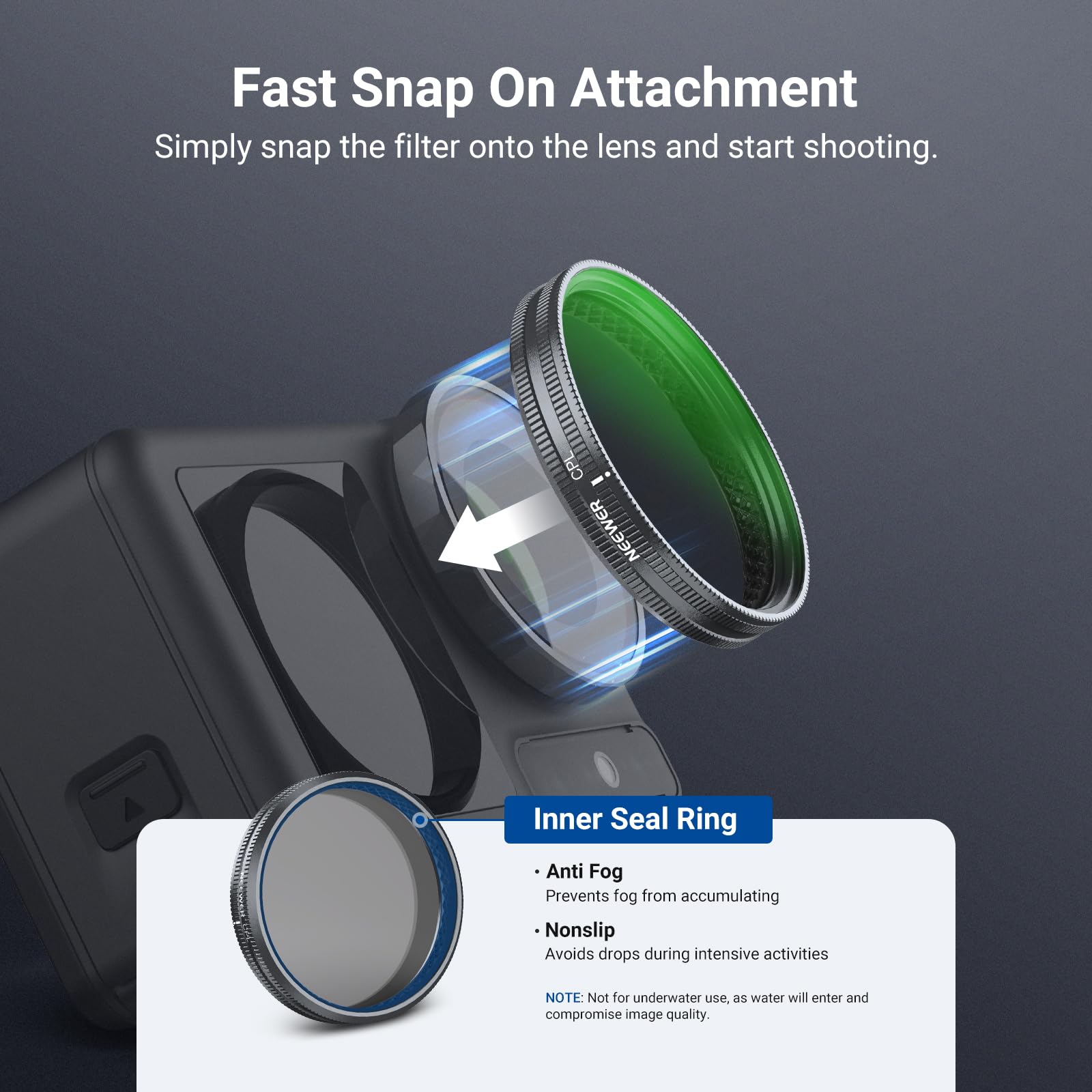 NEEWER Filtr CPL kompatybilny z DJI Osmo Action 3/4/5 Pro, Snap On Polaryzator, wielowarstwowy, regulowany, okrągły filtr polaryzacyjny HD, akcesoria do kamer sportowych, FL-N69