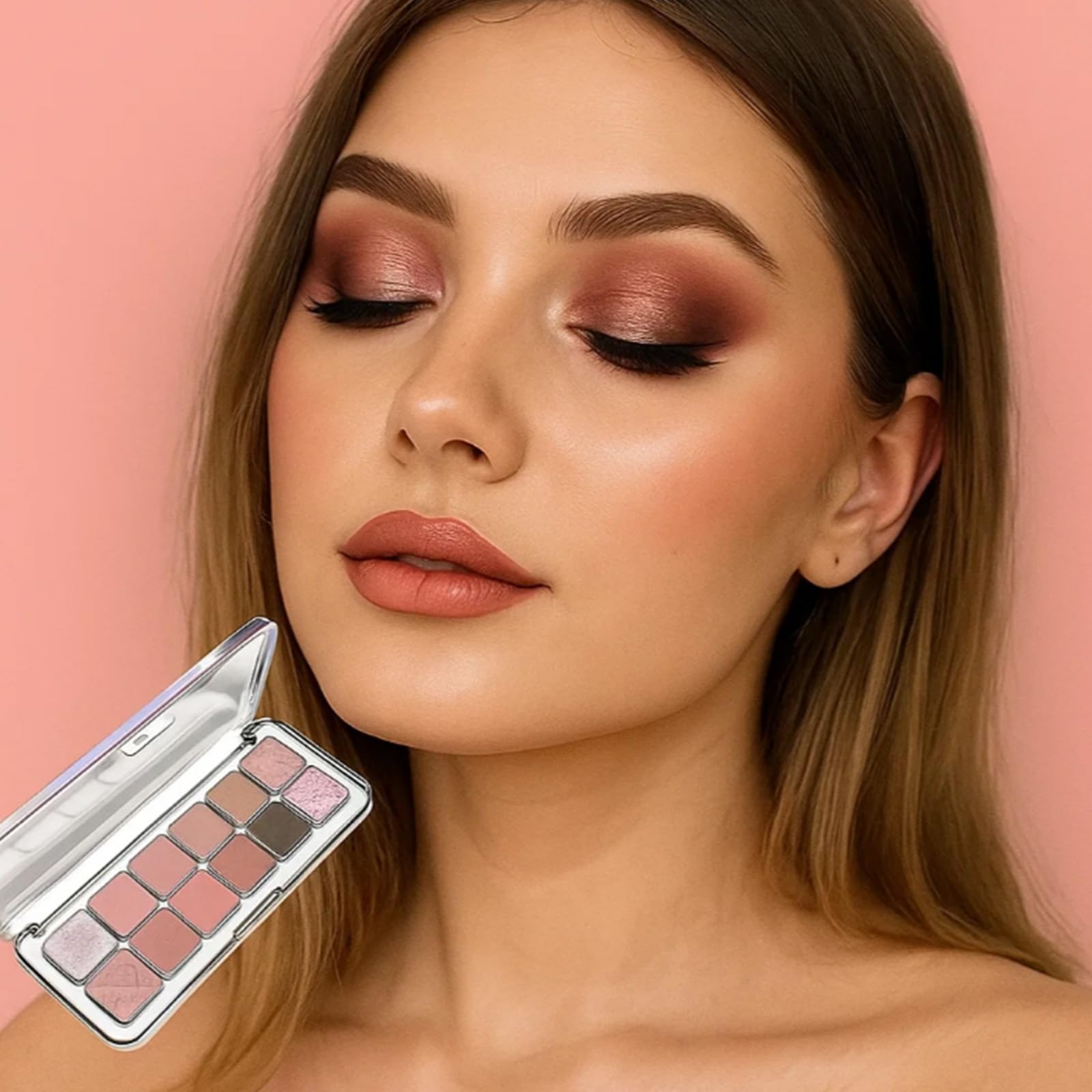12-Color Pink Eyeshadow Palette for Women with Matte Shimmer Glitter Finishes - Image 2