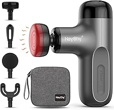 Mini pistola de masaje con calor, pistola de masaje de tejido profundo, masajeador muscular de percusión portátil con 4 cabezales de masaje para atletas