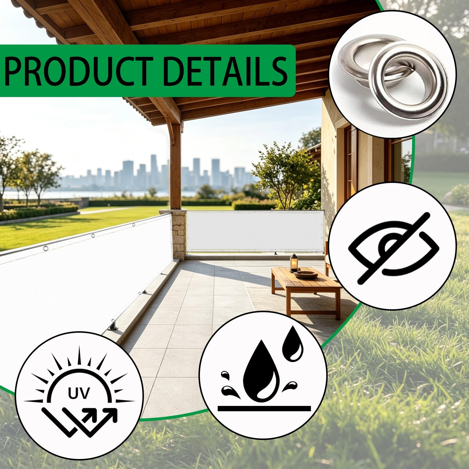 Malla Ocultacion 1 x 10 m Protección Viento y Los Rayos Uv, Impermeable, Protección de La Intimidad Valla de Viento con Ataduras de Cables para Porche Barandillas, Blanco