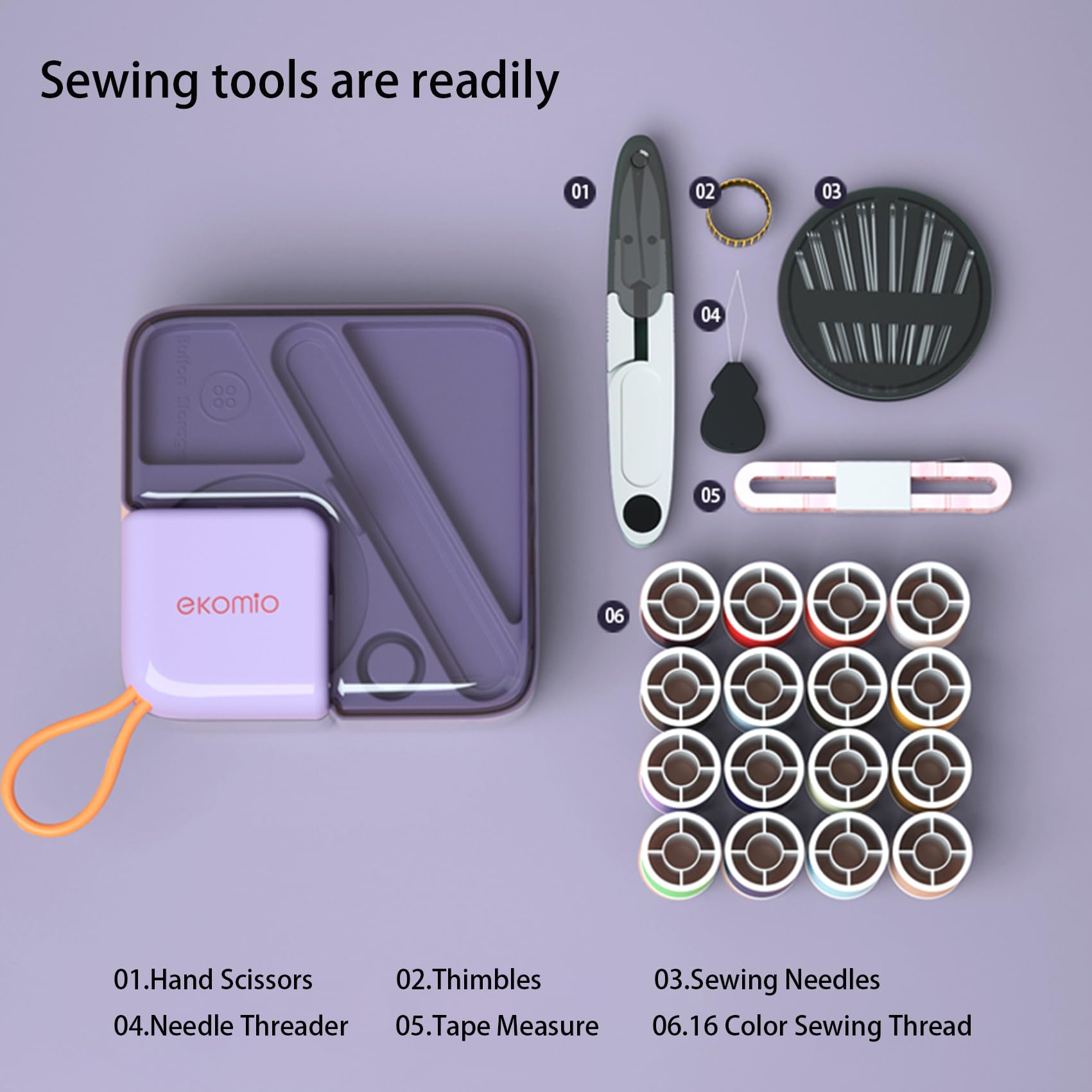 Kit de costura, kit de aguja e hilo con suministros de costura de viaje y accesorios para adultos, niños, principiantes con tijeras, dedal de agujas de coser, hilo, cinta métrica, etc. (morado)