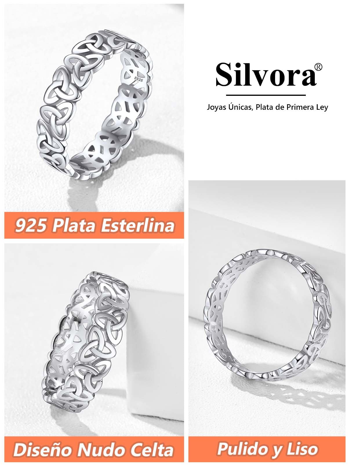 Silvora 925 Anillo Celta Plata Mujer Banda Fina Regalo Alianza Pareja | Material Plata de Primera Ley Nudo Trenzado Irlandes Joyería Delicada Céltica Amuleto Regalo Compromiso