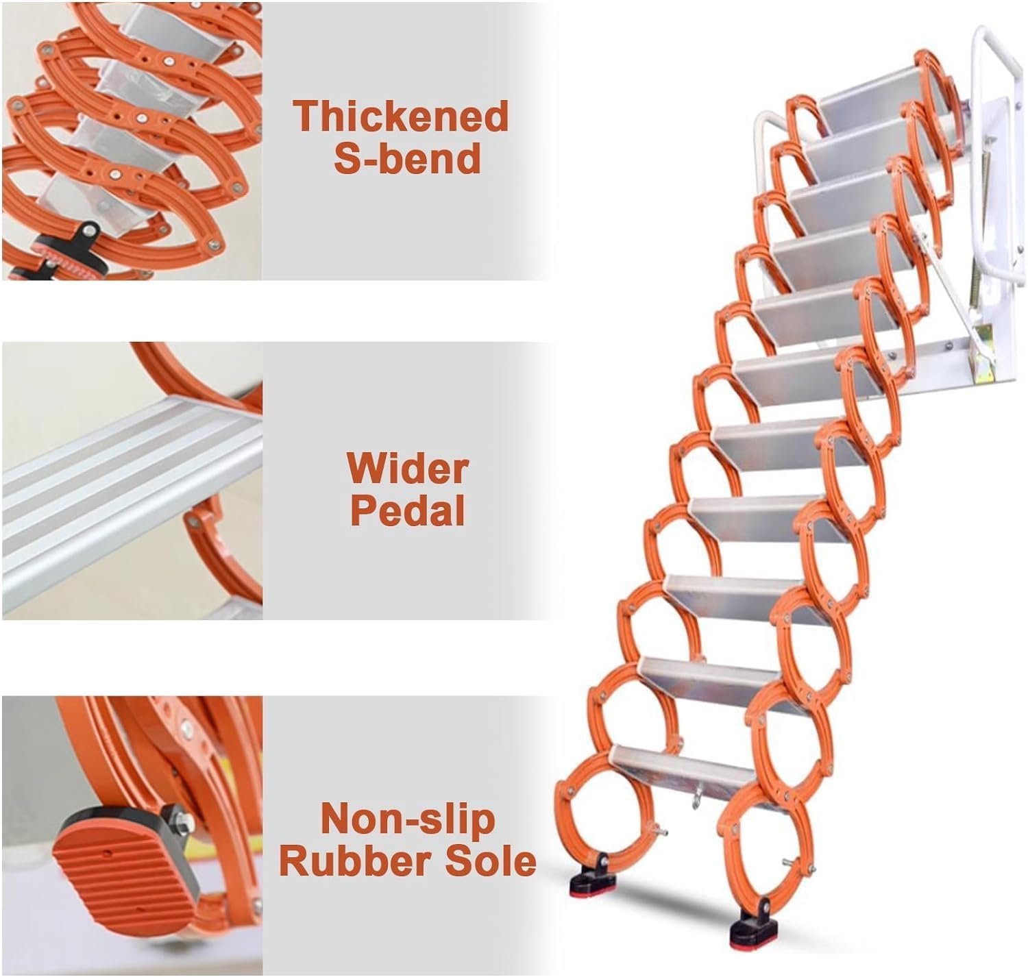 Loft Ladder Wall Mounted Extension Ladder Load 660 Lbs Pull Down Attic Ladder with Armrests Folding Ladder for Decor House Attic Stairs Anti-Slip