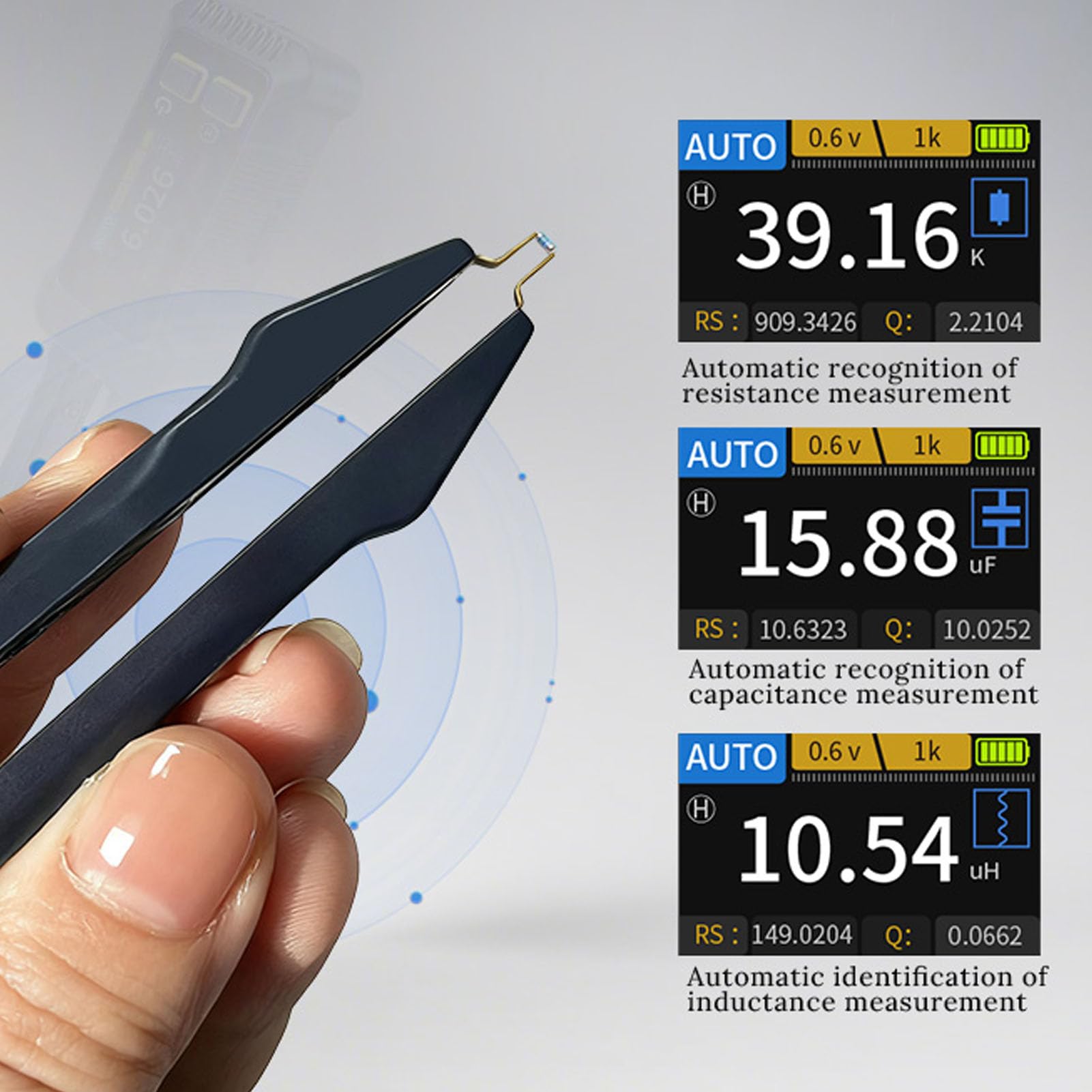 Fyearfly Pinzas de Puente, Pinzas de Prueba LCRs Inteligentes Probador de Puente de Diodo Digital Medición de Valor Resistivo de Inductancia de Capacitancia, para Control de Calida