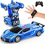 Tecnock Spider Remote Control Car for Kids, Gesture Sensing Transform RC Car with LED Lights, 2 Rechargeable Batteries 90 Mins Playtime, 2.4GHz One Button, 360° Rotation Robot Car Toy Gift for Boys