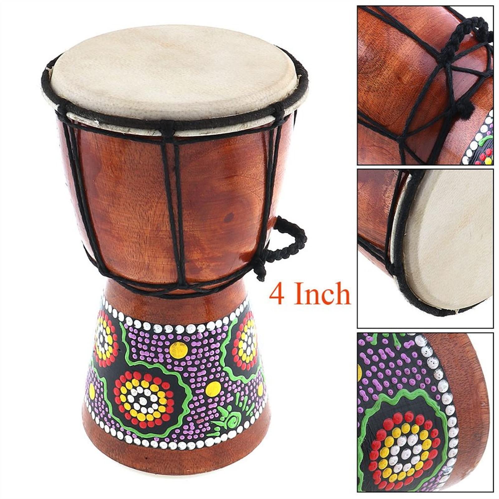 FLFL Djembe Tambor 4 Pulgadas De 6 Pulgadas Profesional Tradicional Africano Djembe Tambor De Madera Cabra Piel De Madera Buen Sonido Instrumento Musical (Color : 4 Inch)