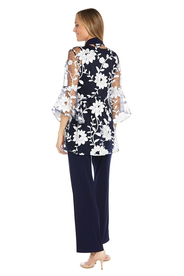 R&M Richards Women's 3-Piece Formal Threadwork Duster Pantsuit with Sheer Bell Sleeves for Mother of the Bride, Cocktail by R&M Richards - Image 2